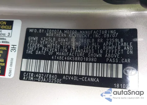 2008 Toyota Camry Le from USA, damaged, VIN 4T4BE46K58R018980